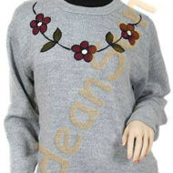 Crewneck Hand-embroidered Flowers Alpaca Sweater - 16261706