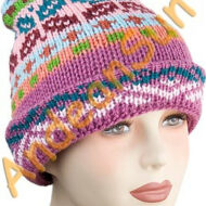 Double Knitted Beanie Alpaca Hat with Alpaca Motif - Bold Color - 16752217