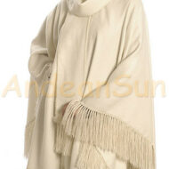 100% Baby Alpaca Cape - Cloak with attached scarf and fringe - Ivory - 16834201