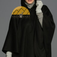 100% Baby Alpaca Hooded Cape - Cloak - Black - 16834209