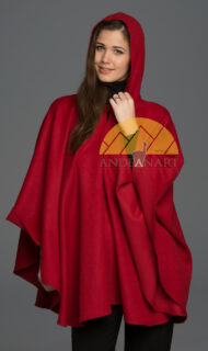 100% Baby Alpaca Hooded Cape - Cloak - Dark Red - 16834209