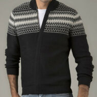 100% Baby Alpaca Men's Jacquard Full Zip Cardigan - AndeanSun - Alpaca Sweater