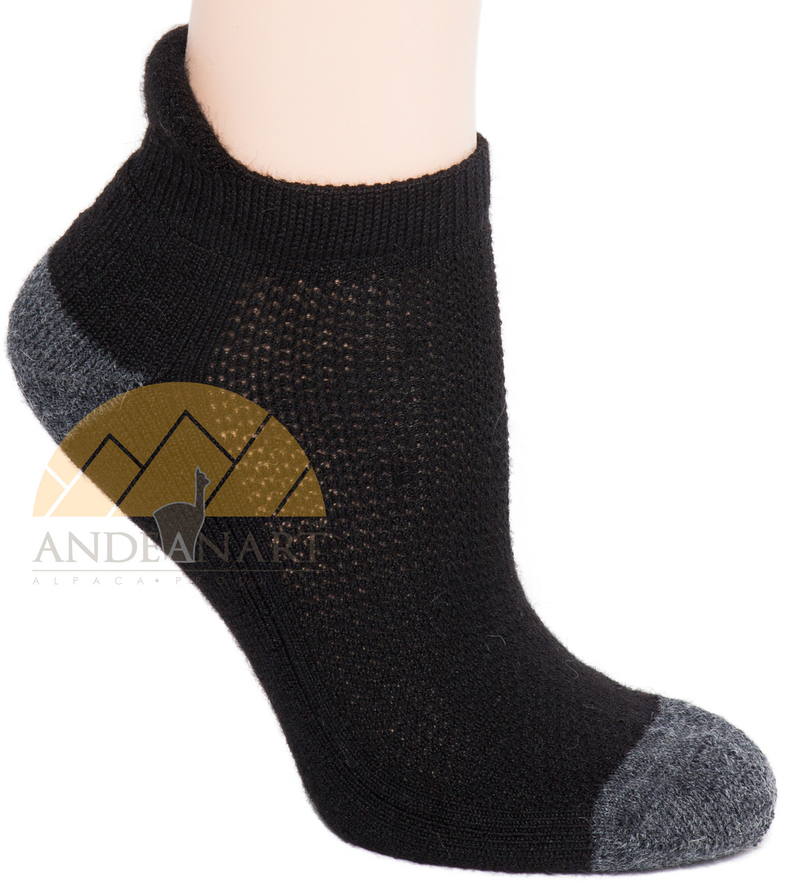 Alpaca Running Cushioned Tab Ankle Socks Black Grey- AndeanSun