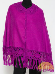 Short Alpaca Cape with Hand Crocheted Collar - Alpaca Carrasco - Fuchsia - 16833525