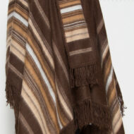 Long Alpaca Striped Poncho and BERET SET with Fringe - Woven - Brown Multi - 16863902