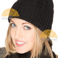 Cable Knit Fold Over Beanie Alpaca Hat - Black - 16752222
