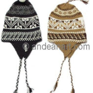 Double Knitted Ear Flap Alpaca Hat with Alpaca Motif - Natural Colors - 16752203