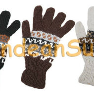 Double Knitted Alpaca Gloves with Alpaca Motif - 16783105