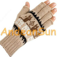 Fingerless Alpaca Gloves with Alpaca Motif - Natural - 16783201