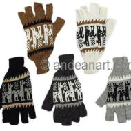 Fingerless Alpaca Gloves with Alpaca Motif - Natural - 16783201