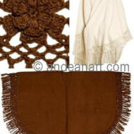 Alpaca Ruana / Cape with Hand Crocheted Flowers on Fringes - Alpaca Carrasco - Camel - 16823501