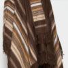 Long Alpaca Striped Poncho and BERET SET with Fringe - Woven - Brown Multi - 16863902