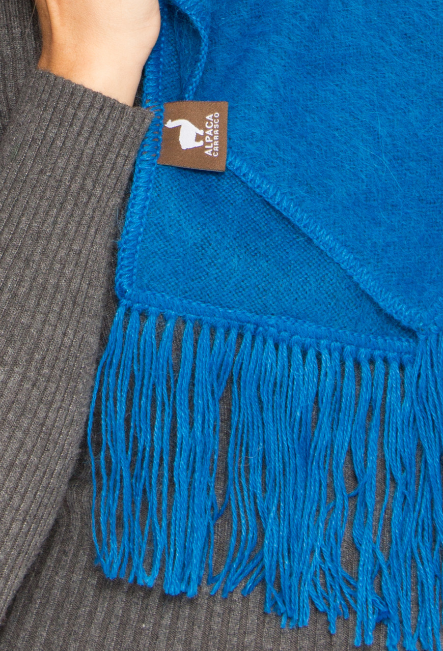 Alpaca Scarf Narrow with Hand Finish Fringe Solid Color - Alpaca Carrasco - Electric Blue - 16773555