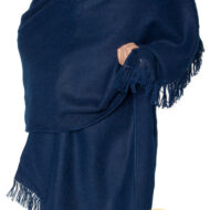 Alpaca Shawl - Alpaca Carrasco Wrap Cape Shawl Reversible with Cozy Handmade Fringe - Extra Long and Wide - Navy blue - 16853520