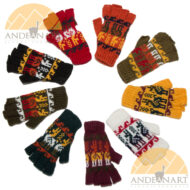 Fingerless Alpaca Gloves with Alpaca Motif for Children - Earth - 16783212