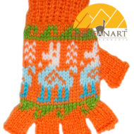 Fingerless Alpaca Gloves with Alpaca Motif for Children - Bold - 16783212