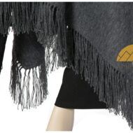 Long Alpaca Poncho and BERET SET with Fringe - Woven - Charcoal - 16863901
