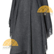 Long Alpaca Poncho and BERET SET with Fringe - Woven - Charcoal - 16863901
