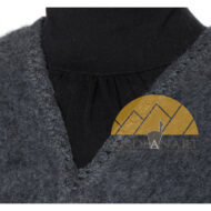 Long Alpaca Poncho and BERET SET with Fringe - Woven - Charcoal - 16863901