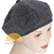 Long Alpaca Poncho and BERET SET with Fringe - Woven - Charcoal - 16863901
