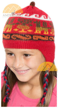 Ear Flap Alpaca Hat with Alpaca Motif for Children - Earth Color - 16752212