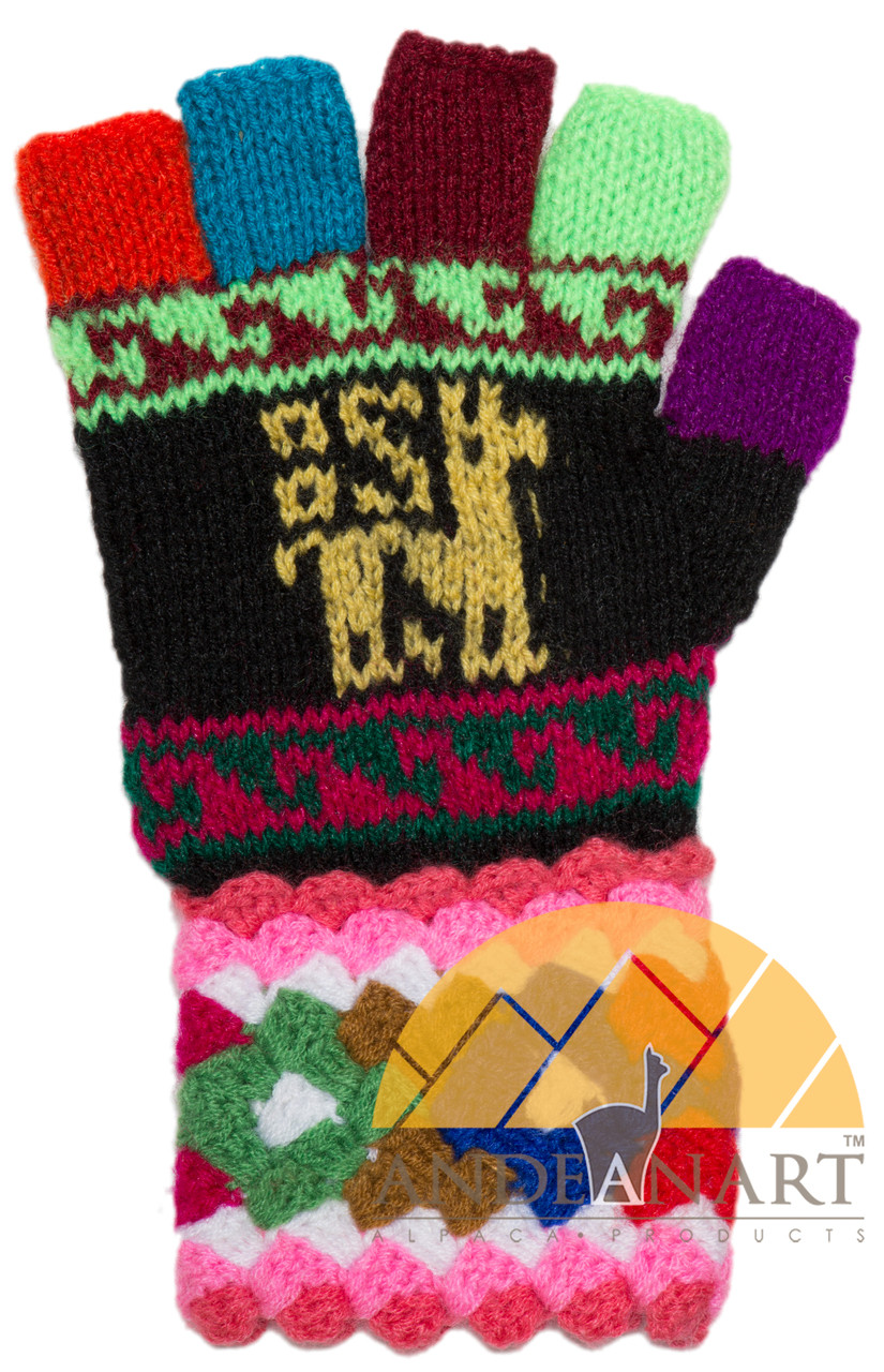 Peruvian Huancavelica Alpaca Fingerless Gloves for Children - 16783223