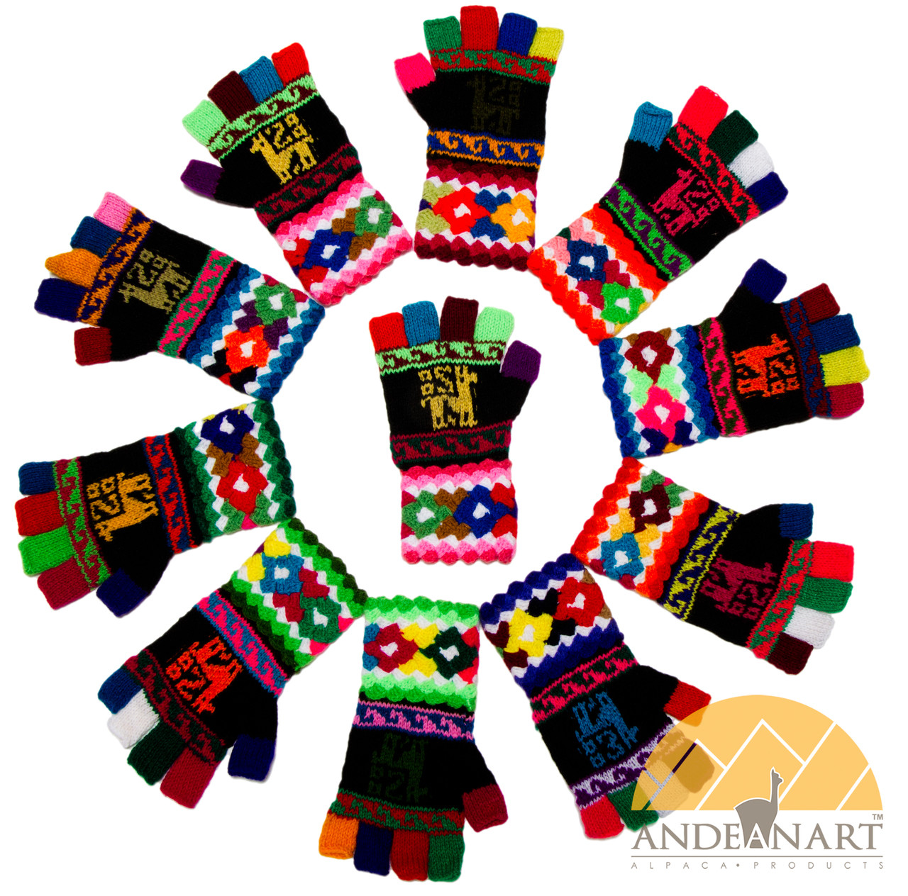 Peruvian Huancavelica Alpaca Fingerless Gloves for Children - 16783223