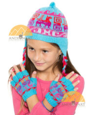 Fingerless Alpaca Gloves with Alpaca Motif for Children - Bold - 16783212