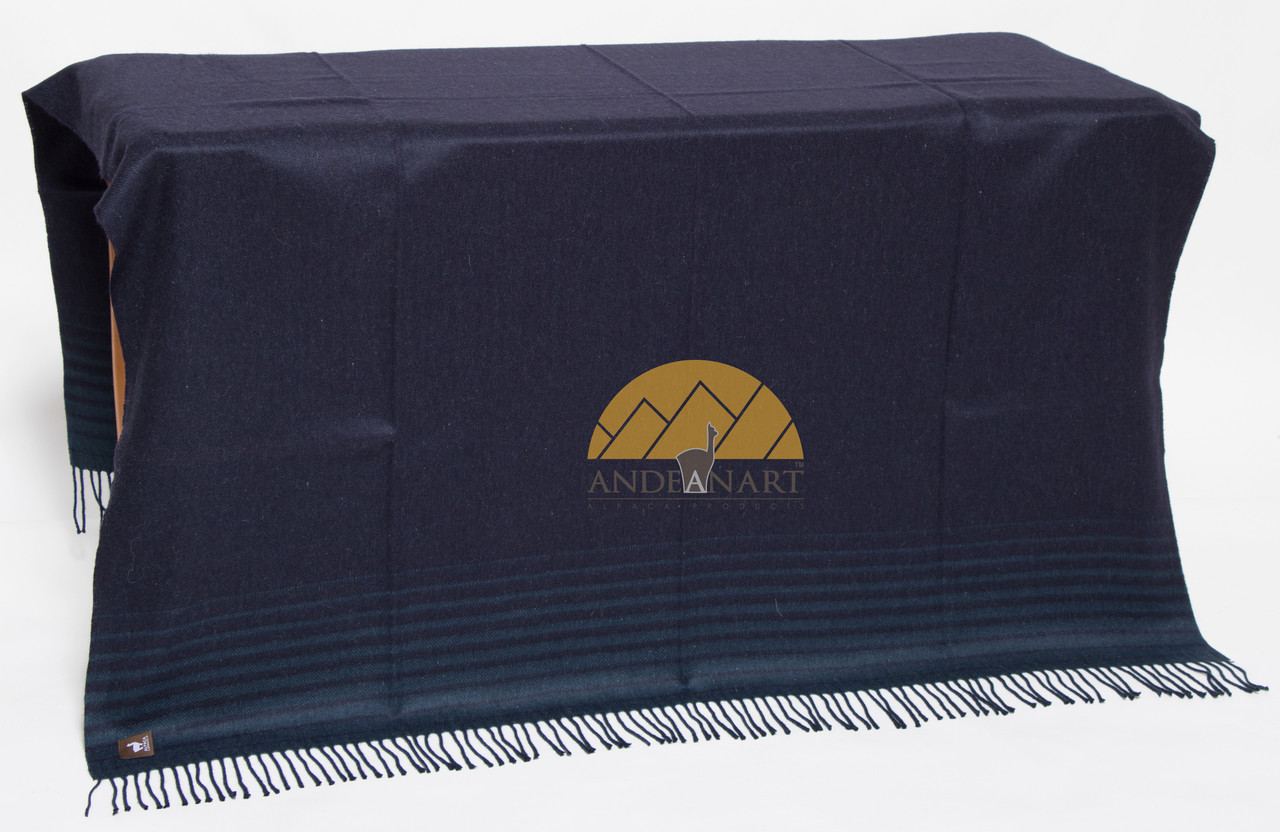 Beach Stripe Lap Alpaca Throw - Alpaca AND ACRYLIC Blend Blanket by Alpaca Carrasco - Navy Blue and Steel Blue - 16893608