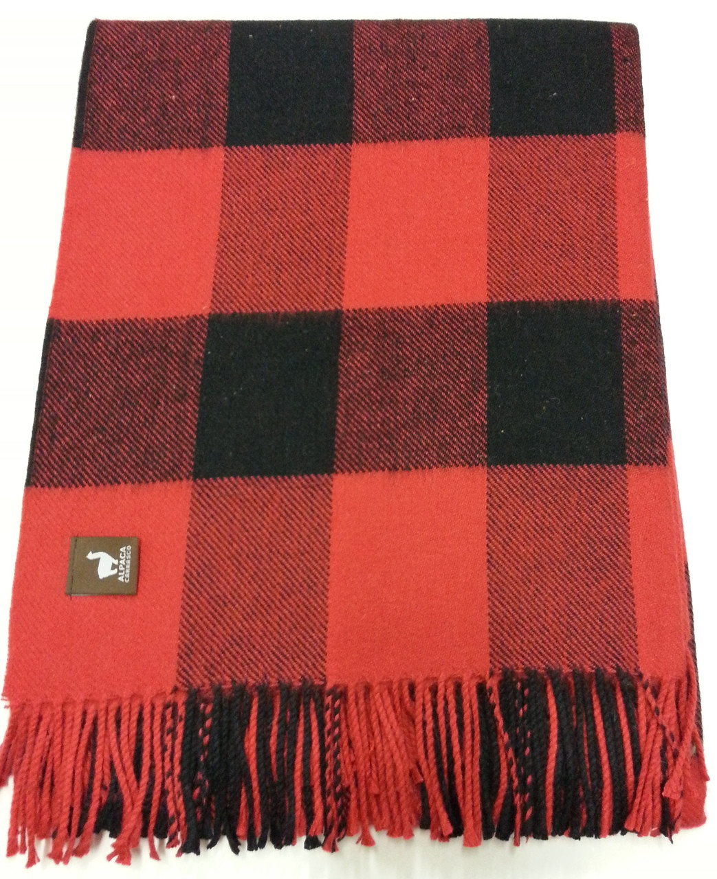 Buffalo Plaid Lap Throw Alpaca AND ACRYLIC Blend Blanket by Alpaca Carrasco - Red and Black - 16893602