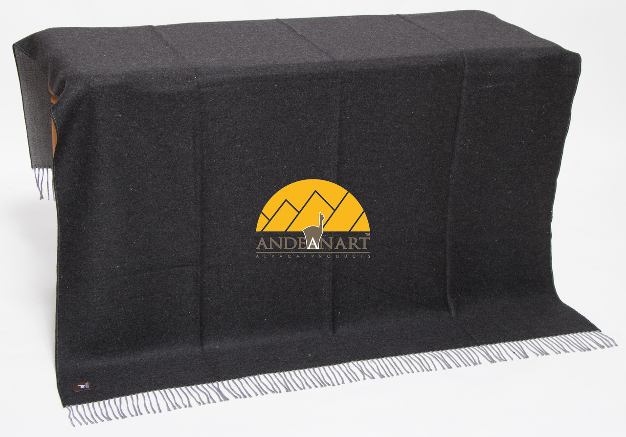 Reversible Alpaca Throw- Alpaca AND ACRYLIC Blend Blanket - by Alpaca Carrasco - Charcoal - Light Grey - 16893607