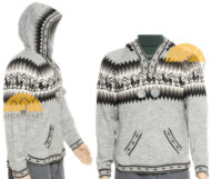 Alpaca Motif Hoodie Sweater with pockets - Alpaca Sweater - Light Grey - 16261712