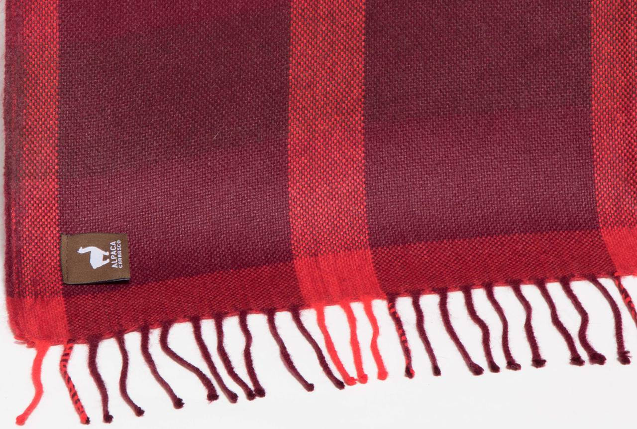 Large Plaid Pattern Alpaca Throw - Alpaca AND ACRYLIC Blend Blanket by Alpaca Carrasco - Burgundy - Flame - Dark Red - 16893610