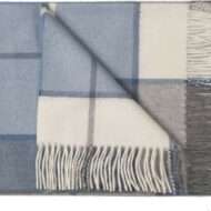 100% Baby Alpaca Plaid Throw - Blanket - AndeanSun - Blue and Ivory - 16893549