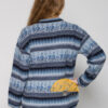 Alpaca Motif Crew Neck Zip-Up Cardigan with pockets - Alpaca Sweater - Alpaca Blend - Navy Blue Multi - 16261713