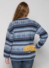 Alpaca Motif Crew Neck Zip-Up Cardigan with pockets - Alpaca Sweater - Alpaca Blend - Navy Blue Multi - 16261713