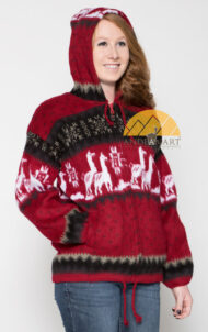 Alpaca Motif Heavyweight Full-Zip Hoodie Jacket - FAUX Alpaca - Dark Red - 16264001