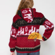 Alpaca Motif Heavyweight Full-Zip Hoodie Jacket - FAUX Alpaca - Dark Red - 16264001