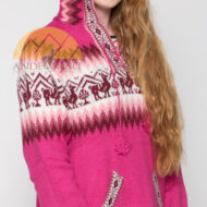 Alpaca Motif Hoodie Sweater with pockets - Alpaca Sweater - Fuchsia - 16261712