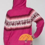 Alpaca Motif Hoodie Sweater with pockets - Alpaca Sweater - Fuchsia - 16261712