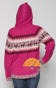 Alpaca Motif Hoodie Sweater with pockets - Alpaca Sweater - Fuchsia - 16261712