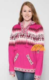 Alpaca Motif Hoodie Sweater with pockets - Alpaca Sweater - Fuchsia - 16261712