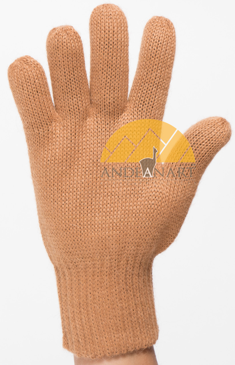REVERSIBLE Classic Jersey Knit Blend Alpaca Gloves Made with 50% Alpaca Yarn by AndeanSun - Black and Camel - 16783226