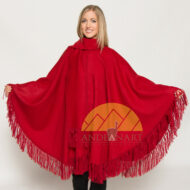 100% Baby Alpaca Cape - Cloak with attached scarf and fringe - Dark Red - 16834201