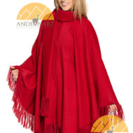 100% Baby Alpaca Cape - Cloak with attached scarf and fringe - Dark Red - 16834201