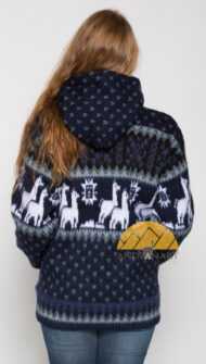 Alpaca Motif Heavyweight Full-Zip Hoodie Jacket - FAUX Alpaca - Navy Blue - 16264001