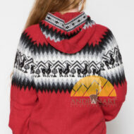Alpaca Motif Hoodie Zip-Up Cardigan - Alpaca Sweater - Dark Red - 16261711