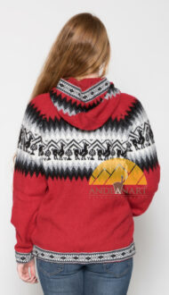 Alpaca Motif Hoodie Zip-Up Cardigan - Alpaca Sweater - Dark Red - 16261711