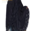 Alpaca Ruana / Cape with Hand Crocheted Flowers on Fringes - Alpaca Carrasco - Navy Blue - 16823501