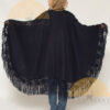 Alpaca Ruana / Cape with Hand Crocheted Flowers on Fringes - Alpaca Carrasco - Navy Blue - 16823501